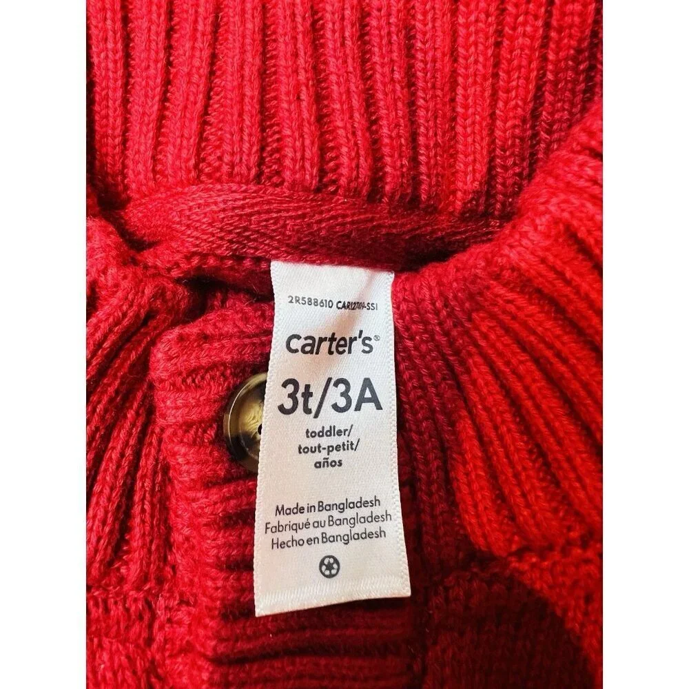 Carter’s Toddler Red Cotton Sweater Size 3T Buttons Crew Neck Holiday Winter